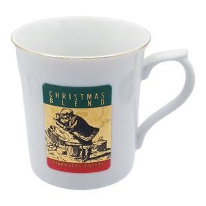 Starbucks Christmas Blend Coffee China Cup Gold Rim Holiday Santa Made in Japan
